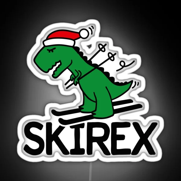 Skirex T Rex Ski Skiing Dinosaur Christmas RGB Neon Sign