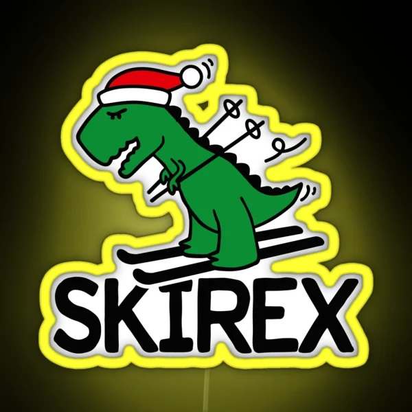 Skirex T Rex Ski Skiing Dinosaur Christmas RGB Neon Sign