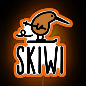 Skiwi Funny Kiwi New Zealand Bird Ski Cartoon RGB Neon Sign