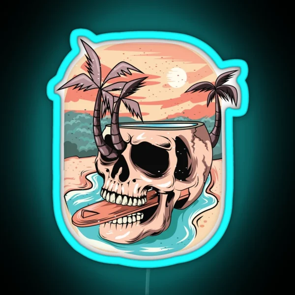 Skull Surfer In Paradise RGB Neon Sign