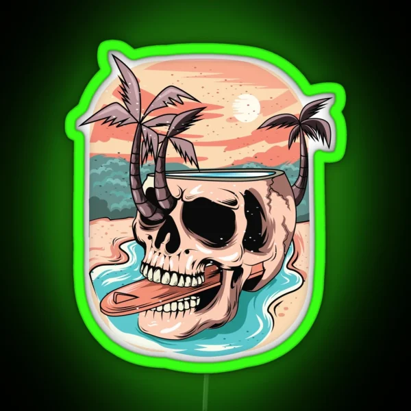Skull Surfer In Paradise RGB Neon Sign