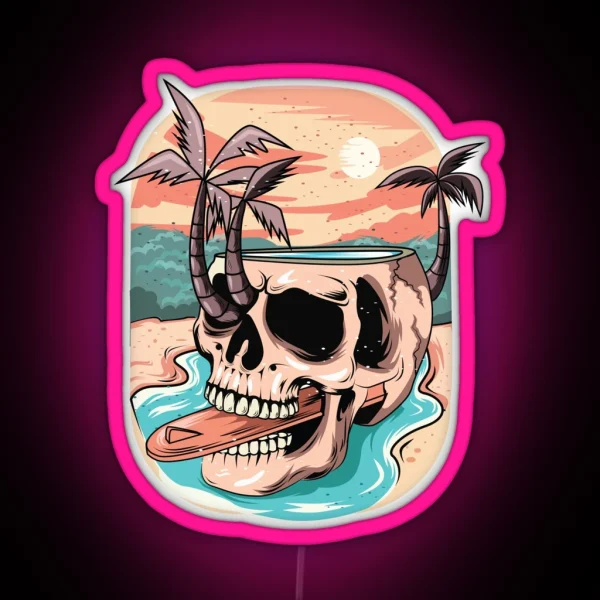 Skull Surfer In Paradise RGB Neon Sign