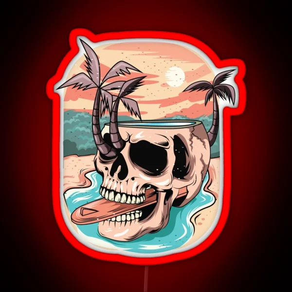 Skull Surfer In Paradise RGB Neon Sign