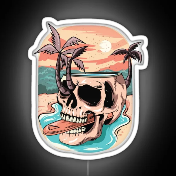 Skull Surfer In Paradise RGB Neon Sign