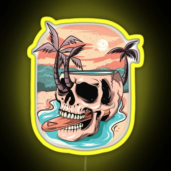 Skull Surfer In Paradise RGB Neon Sign