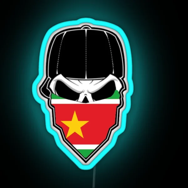 Skull With Cap And Bandana Flag Gwada Guadeloupe RGB Neon Sign