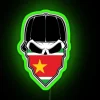 Colorful skull design with Caribbean flag colors, Guadeloupe inspired, neon aesthetic.