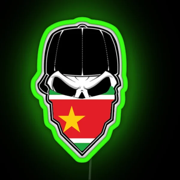 Skull With Cap And Bandana Flag Gwada Guadeloupe RGB Neon Sign