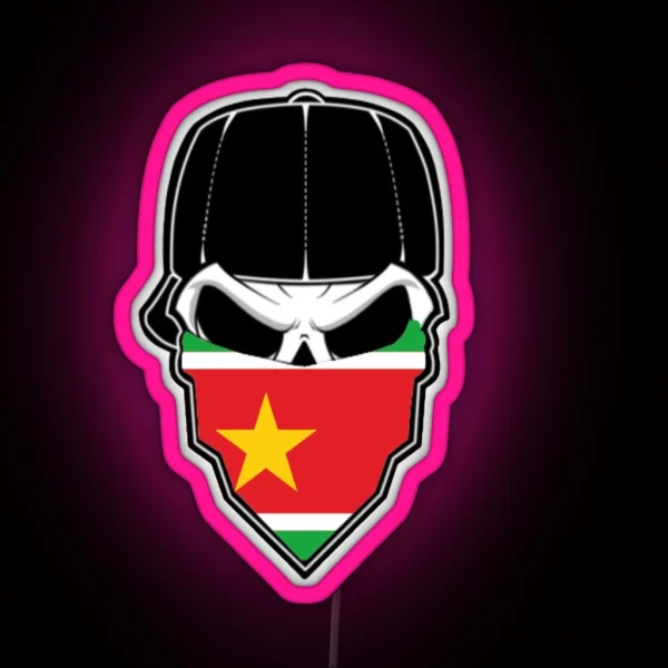 Skull With Cap And Bandana Flag Gwada Guadeloupe RGB Neon Sign