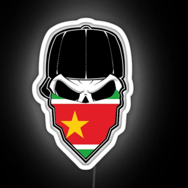 Skull With Cap And Bandana Flag Gwada Guadeloupe RGB Neon Sign