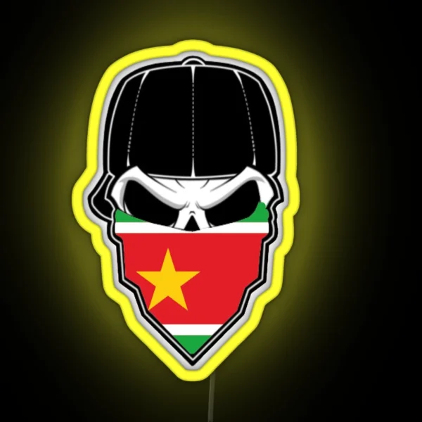 Skull With Cap And Bandana Flag Gwada Guadeloupe RGB Neon Sign