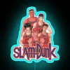 Neon basketball sign with bold, colorful graphics, evoking nostalgia for classic sports moments.