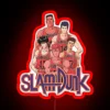 Neon RGB basketball hoop sign in bold red color with classic Slam Dunk logo design