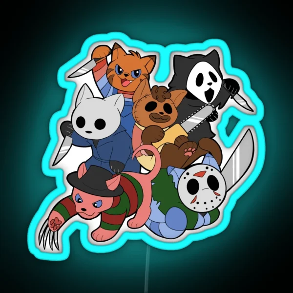 Slasher Kitties Group Of 6 RGB Neon Sign