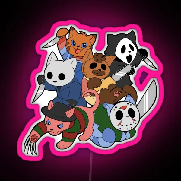 Slasher Kitties Group Of 6 RGB Neon Sign
