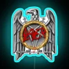 Neon LED sign of Slayer's Silver Eagle logo with RGB lighting effects