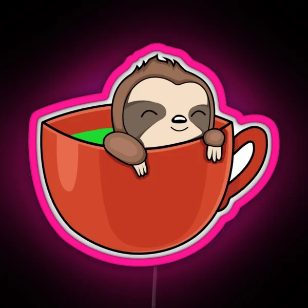 Sloth Coffee Coffee Puns RGB Neon Sign