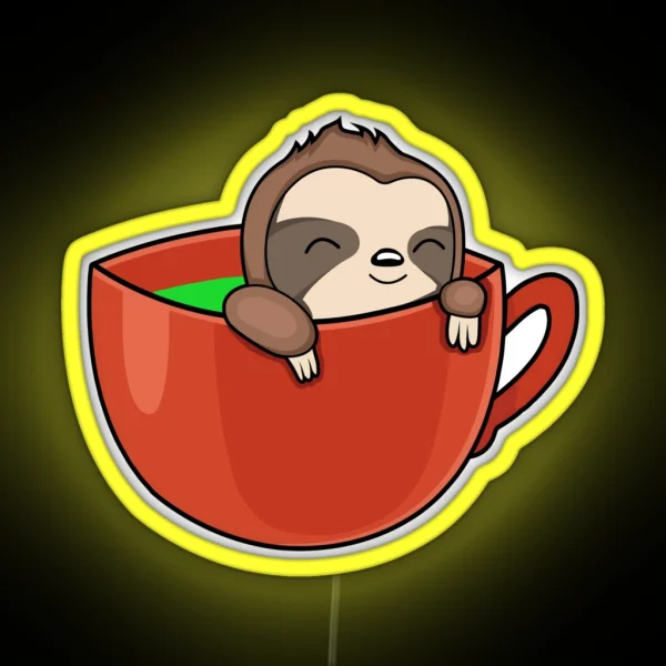 Sloth Coffee Coffee Puns RGB Neon Sign