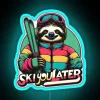 A sloth skiing down a mountain with a neon sign reading "You Later" in blue.