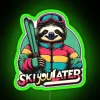 A sloth skiing down a mountain with a neon sign that reads 'You Later'