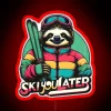 A sloth skiing down a mountain with a neon "You Later" sign, wearing a bright red suit.