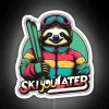 A sloth skiing down a snowy hill with a neon "You Later" sign in the background.