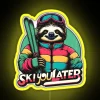 A sloth skiing down a winter mountain, carrying a neon sign that says 'You Later'