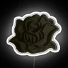 Small black rose LED sign with RGB neon lights in white background.