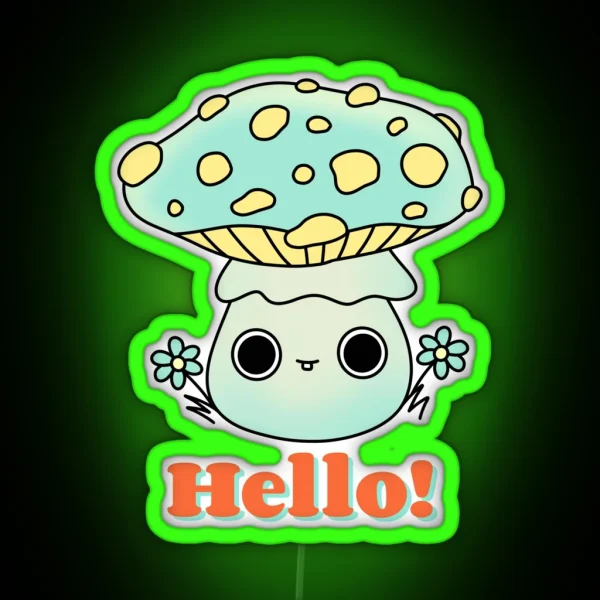 Small Cute Funny Kawaii Fly Agaric Mushroom Cute Kawaii Art RGB Neon Sign