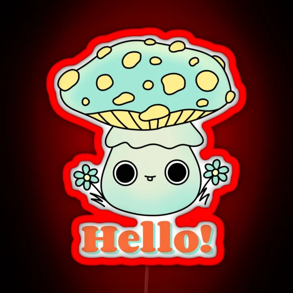 Small Cute Funny Kawaii Fly Agaric Mushroom Cute Kawaii Art RGB Neon Sign