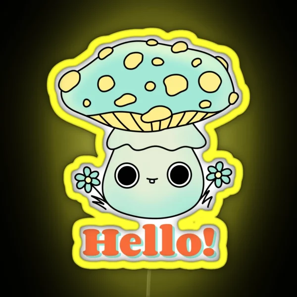 Small Cute Funny Kawaii Fly Agaric Mushroom Cute Kawaii Art RGB Neon Sign