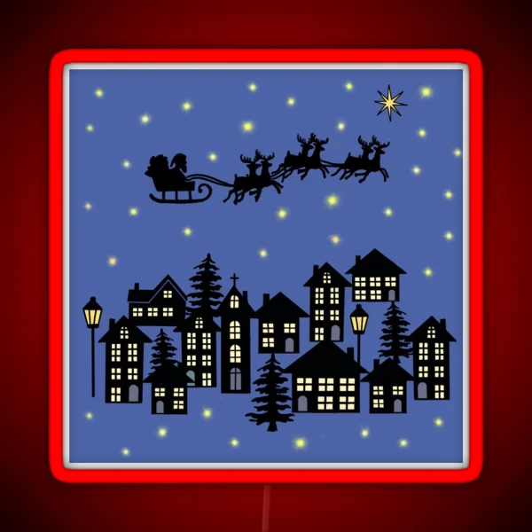 Small Town At Christmas On Dusky Blue RGB Neon Sign