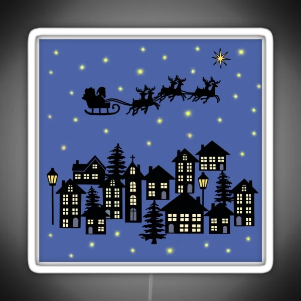 Small Town At Christmas On Dusky Blue RGB Neon Sign