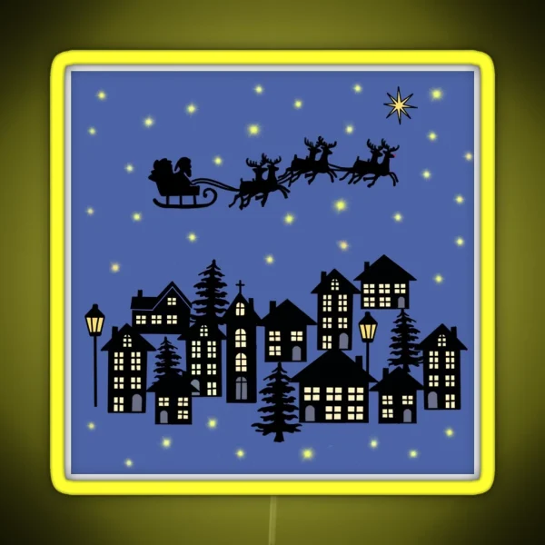 Small Town At Christmas On Dusky Blue RGB Neon Sign