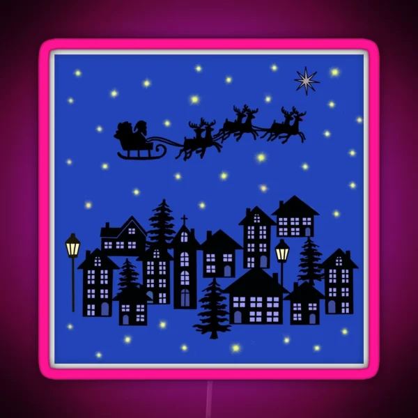 Small Town At Christmas On Royal Blue RGB Neon Sign