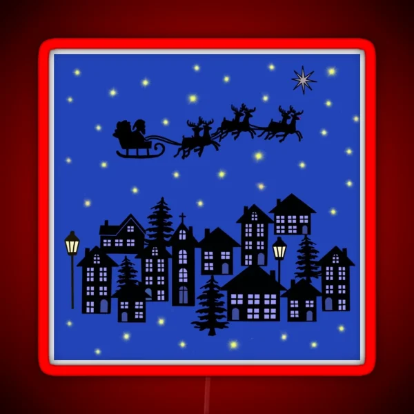 Small Town At Christmas On Royal Blue RGB Neon Sign