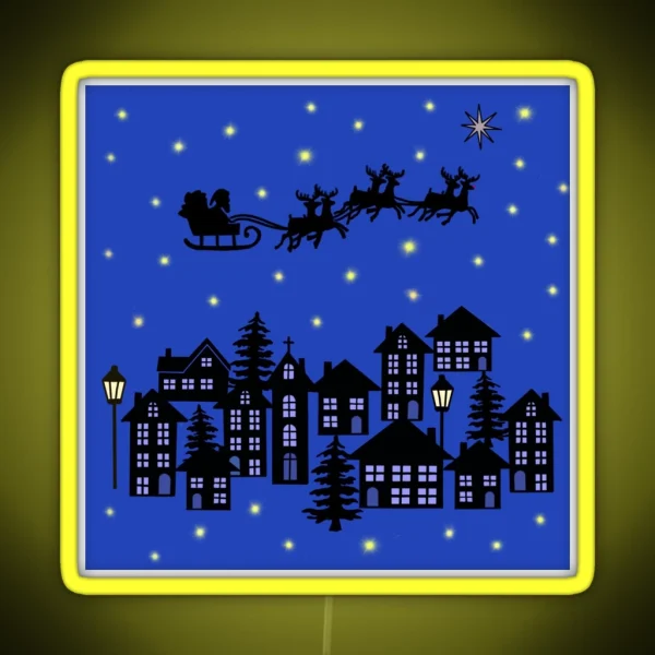 Small Town At Christmas On Royal Blue RGB Neon Sign