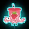 Neon sign with pink letters saying "Smoothie is my Valentine" on a dark blue background.