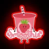 Neon sign with heart-shaped smoothie and Valentine's Day theme, in bright RGB colors.