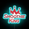 Neon Smoothie King cafe sign with blue lighting.