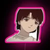 A neon sign reading "Smug Lain" in RGB colors with a pink hue.