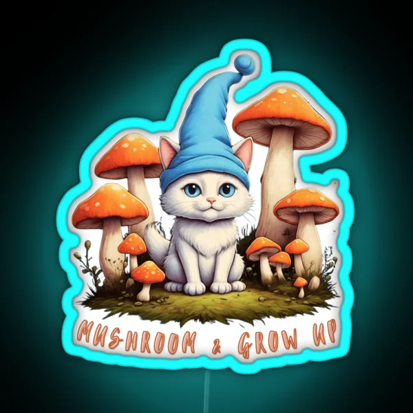Smurf Cat Eatimushroom And Grow Up Lovely Smurf Design RGB Neon Sign
