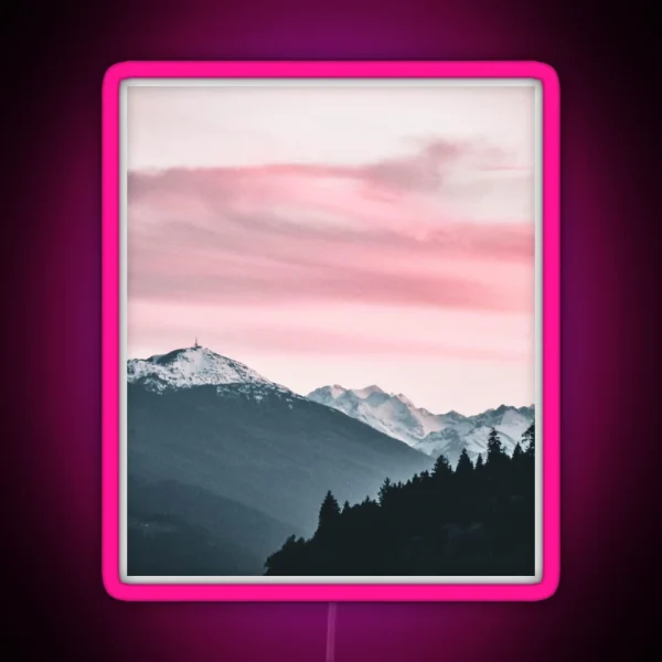 Snow Mountain Cover Pink Sky RGB Neon Sign