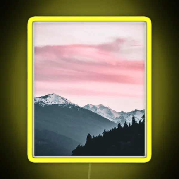 Snow Mountain Cover Pink Sky RGB Neon Sign