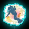 Neon sign featuring a snowboarding woman with blue background