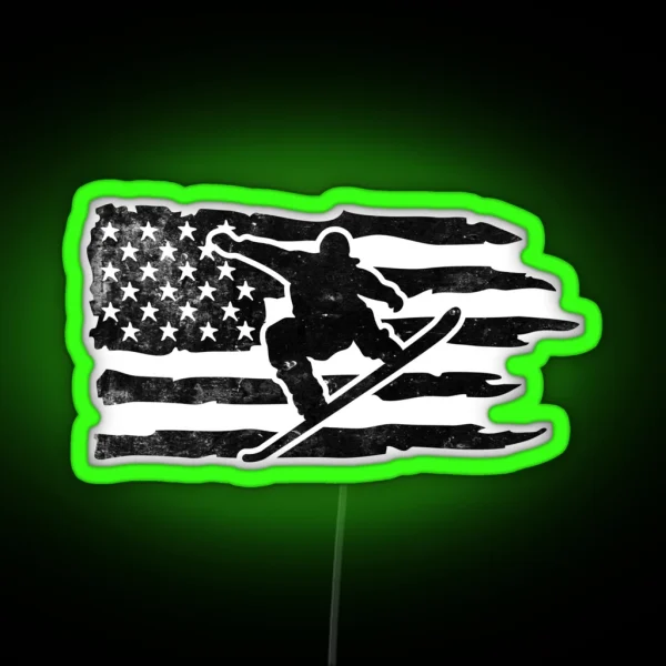 Snowboarding With American Flag Sliding Downhill Snowboard Lover RGB Neon Sign