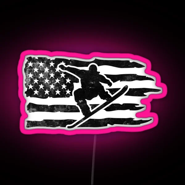 Snowboarding With American Flag Sliding Downhill Snowboard Lover RGB Neon Sign