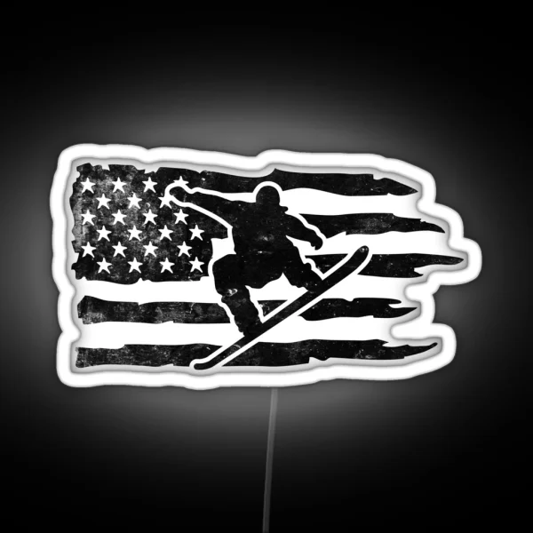 Snowboarding With American Flag Sliding Downhill Snowboard Lover RGB Neon Sign