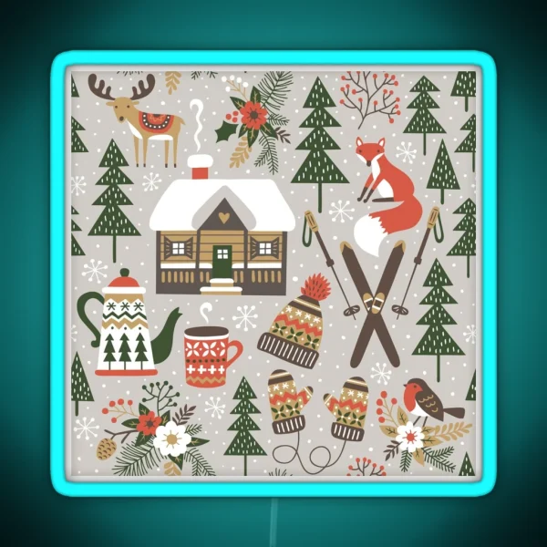 Snowy Christmas Ski Village Winter Hot Chocolate RGB Neon Sign