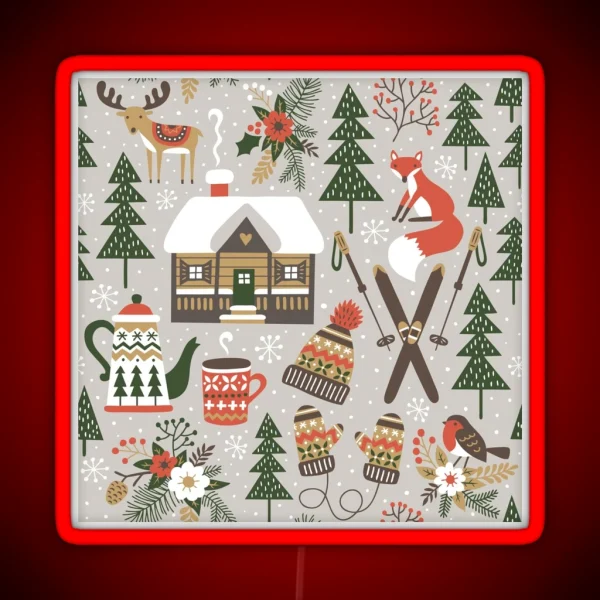 Snowy Christmas Ski Village Winter Hot Chocolate RGB Neon Sign